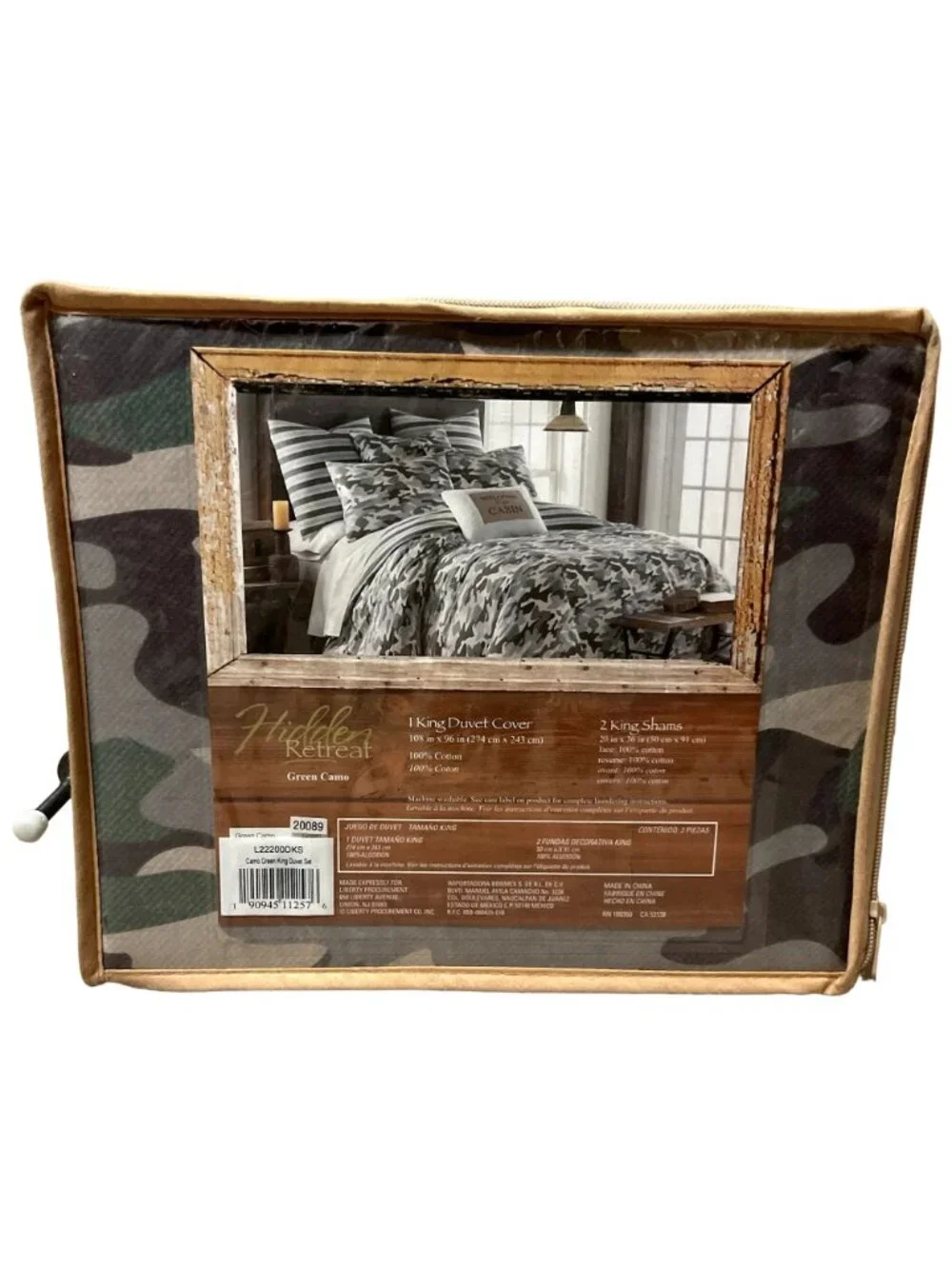 NWT HIdden Retreat Green Gray Camo King Duvet Cover w/ 2 King Shams 108
